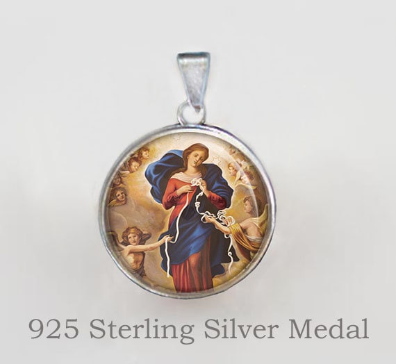 Jungfrau Maria Untier Der Knoten Medaille Sterling Silber Christian Anhänger von Realig