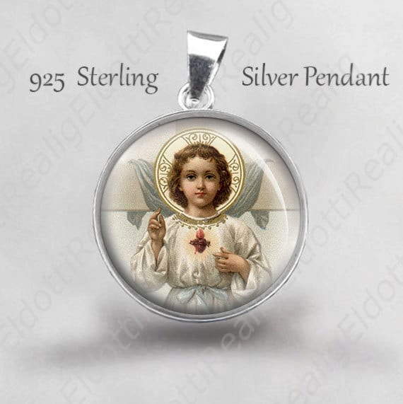 sterling Silber Kind Jesus Medaille Sacred Heart Anhänger von Realig