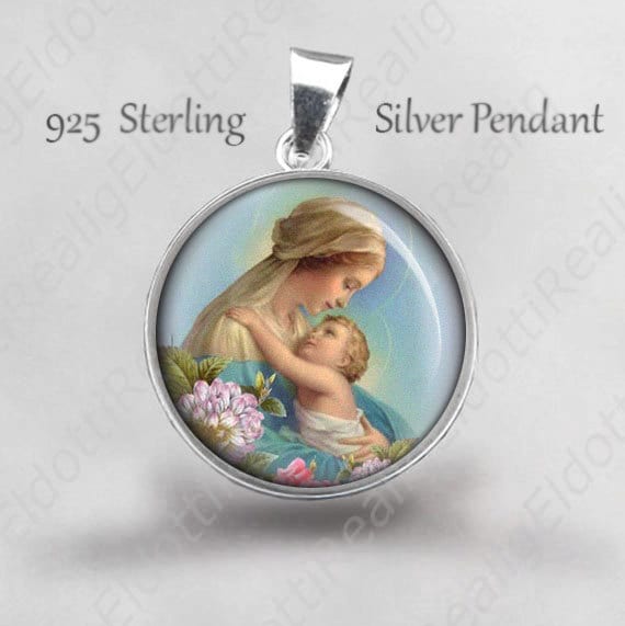 Mutter Maria Mit Jesuskind Religiöse Christliche Medaille. Jungfrau 925 Sterling Silber Anhänger von Realig