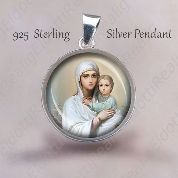 sterling Silber Mutter Maria & Jesuskind Medaille - Christlicher Anhänger von Realig