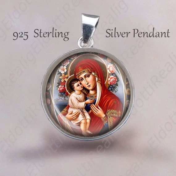 sterling Silber Mutter Maria & Jesuskind Medaille - Christian Anhänger 20 Mm von Realig