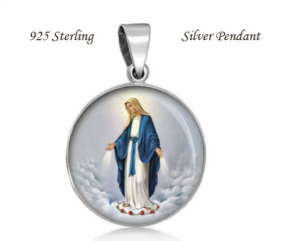 Our Lady Of Grace Religiöser Christlicher Anhänger. Sterling Silber 925 Anhänger 20 Mm von Realig