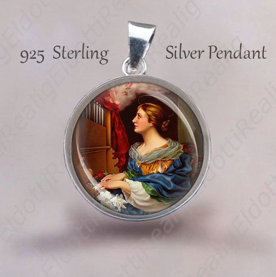 St. Cecilia Sterling Silber Medaillien - Religiöser Christlicher Anhänger von Realig