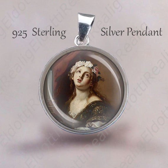 St. Cecilia Sterling Silber Anhänger Religiöse Musikerin Heilige Medaille | 20 Mm von Realig