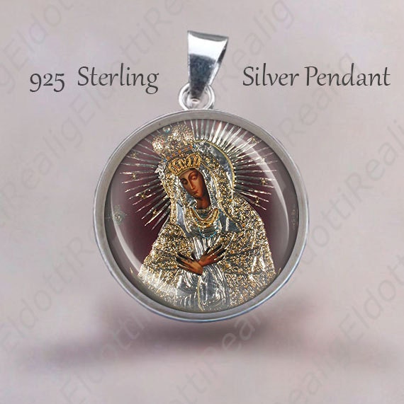 Schwarze Madonna Medaille Unsere Liebe Frau Vom Tor Der Morgenröte, Sterling Silber Anhänger von Realig