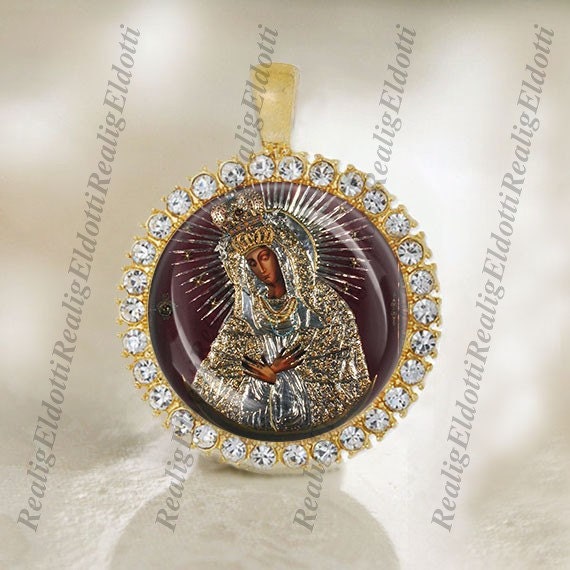 Schwarze Madonna Gold Ton Anhänger Unsere Liebe Frau Vom Tor Der Morgenröte Ikone von Realig