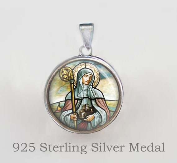 St Brigit Of Kildare/Irland Religiöse Christliche Medaille. 925 Sterling Silber von Realig