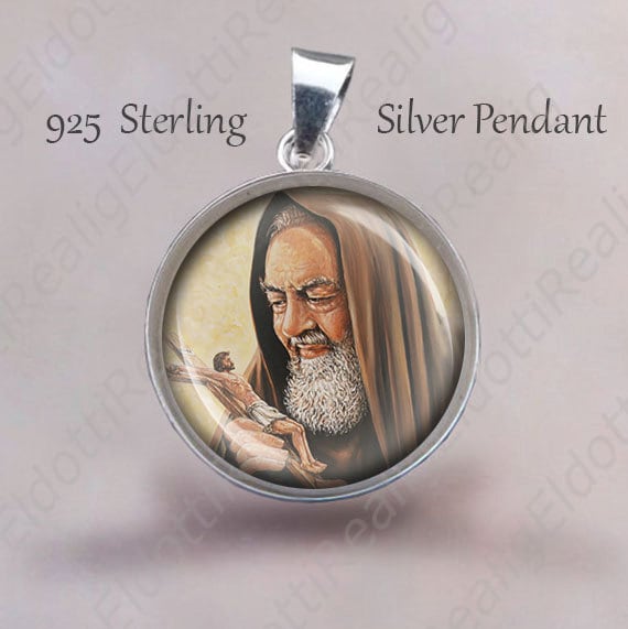 St Padre Pio Medaille 925 Sterling Silber Christlicher Anhänger von Realig