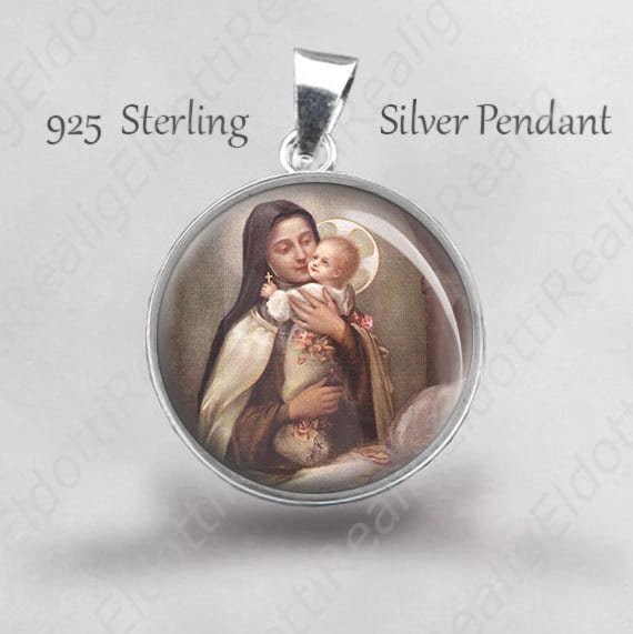 St Therese Hält Kind Jesus Religiöse Christliche Medaille 925 Sterlingsilber Anhänger Neu von Realig