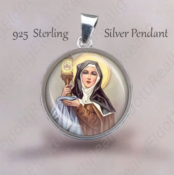St. Klara Von Assisi Sterling Silber Anhänger Religiöse Medaille Halskette von Realig