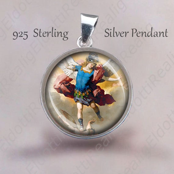St. Michael Der Erzengel Religiöser Christlicher Anhänger. Sterling Silber 925 Anhänger 20 Mm Schmuck von Realig
