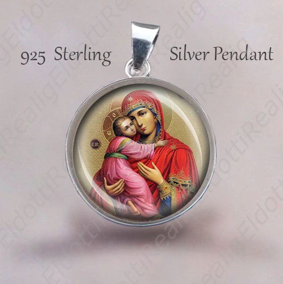 Theotokos Von Wladimir Ikone Sterling Silber Medaille Anhänger von Realig