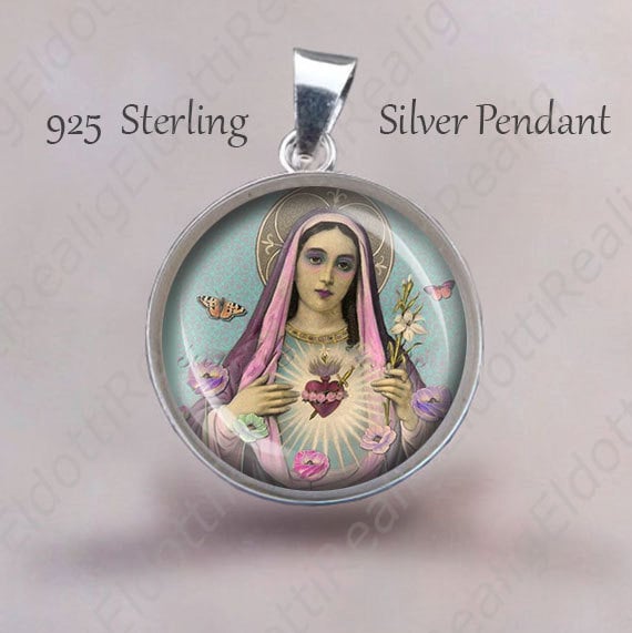 Unbeflecktes Herz Der Jungfrau Maria Sterlingsilber Anhänger - Christian Medal von Realig