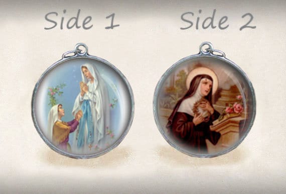 Unsere Dame Von Lourdes Und St. Rita Doppelseitiger Medaille Religiöser Runder Anhänger von Realig