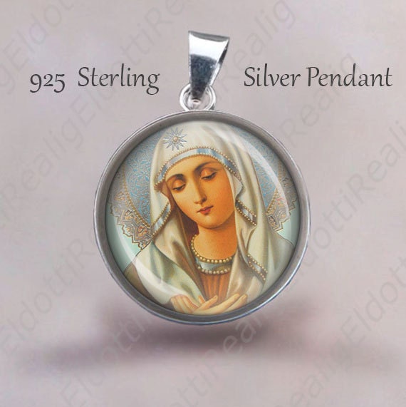 sterling Silber Jungfrau Maria Medaille Anhänger - Religiöse Halskette | 20 Mm von Realig
