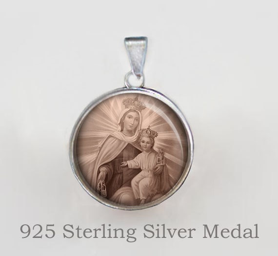 Unsere Liebe Frau Vom Berge Karmel Medaille Sterling Silber Jungfrau Maria Anhänger von Realig