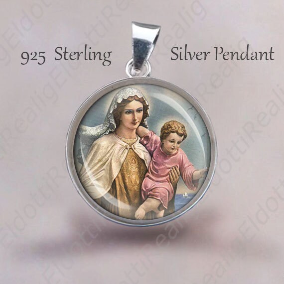 Unsere Liebe Frau Vom Karmel Sterlingsilber Medaille Anhänger - Religiöse Halskette von Realig