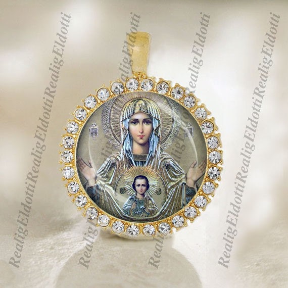 Unsere Dame Der Zeichen-Medaille Anhänger Strass Gold Ton Jungfrau Maria Ikone von Realig