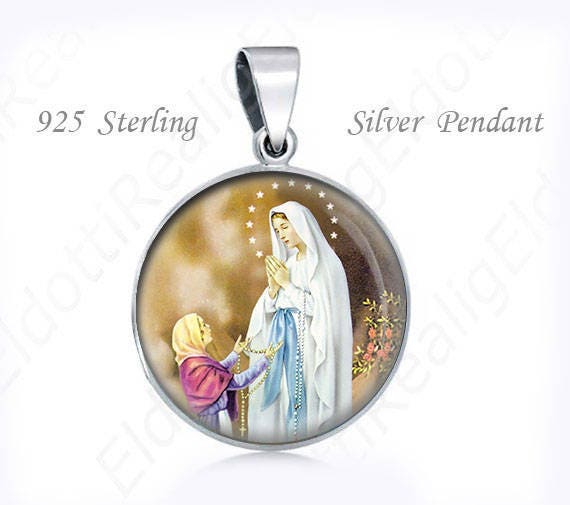 Unsere Liebe Frau Von Lourdes Mit St Bernadette Schmuck Sterlingsilber 925 Medal Religious von Realig