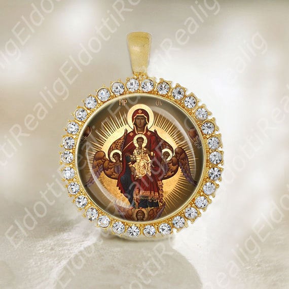 Verehrung Theotokos Jungfrau Maria Christian Medailleß Anhänger. Gold Ton Schmuck von Realig