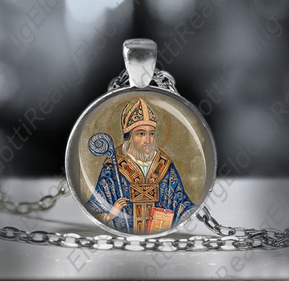 st. Aldhelm Mittelalterliche Halskette Silvertone 1-Zoll-Medaille W 24 "' Kettenanhänger von Realig