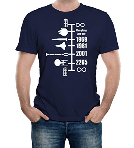 Herren Spaceship Timeline T-Shirt (Navy Blau, Groß) von Reality Glitch