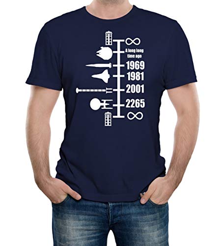 Herren Spaceship Timeline T-Shirt (Navy Blau, Mittel) von Reality Glitch