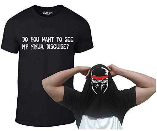 Reality Glitch Herren Ninja Red Band Disguise Flip T-Shirt (Schwarz, Mittel) von Reality Glitch