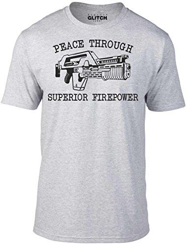 Reality Glitch Herren Peace Through Superior Firepower T-Shirt (Hellgrau, Mittel) von Reality Glitch