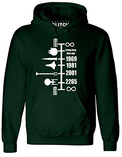 Reality Glitch Herren Spaceship Timeline Kapuzenpullover (Mittel, Flaschengrün) von Reality Glitch