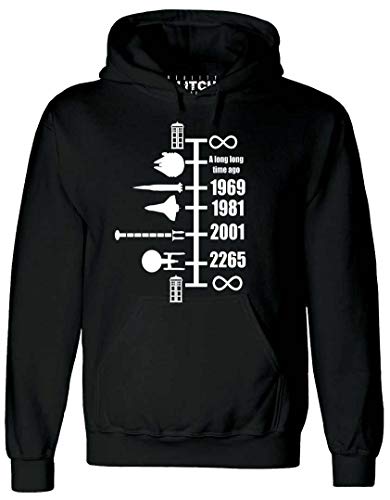 Reality Glitch Herren Spaceship Timeline Kapuzenpullover (X-Large, Schwarz) von Reality Glitch