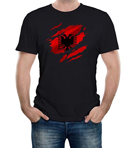 Reality Glitch Herren Torn Albania Flag T-Shirt (Schwarz, Groß) von Reality Glitch