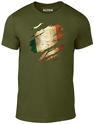 Reality Glitch Herren Torn Ireland Flag T-Shirt (Militärgrün, XX-Large) von Reality Glitch