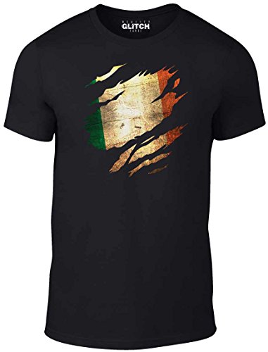 Reality Glitch Herren Torn Ireland Flag T-Shirt (Schwarz, Groß) von Reality Glitch