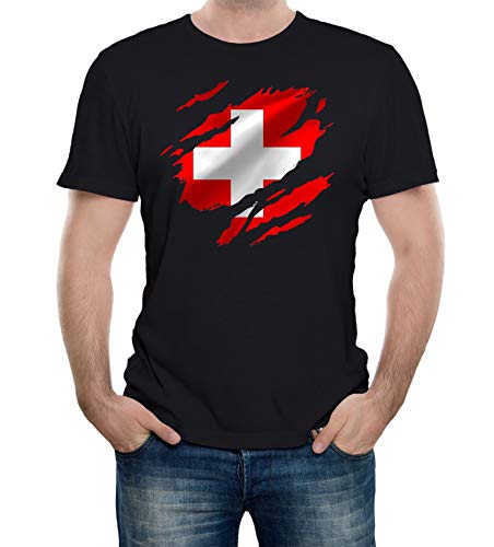 Reality Glitch Herren Torn Switzerland Flag T-Shirt (Schwarz, Mittel) von Reality Glitch