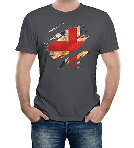 Reality Glitch Herren Torn Union Jack Flag T-Shirt (Dunkelgrau, XXX-Large) von Reality Glitch