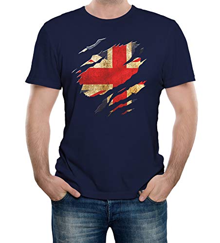 Reality Glitch Herren Torn Union Jack Flag T-Shirt (Navy Blau, XX-Large) von Reality Glitch