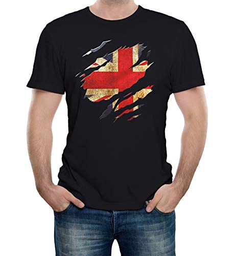 Reality Glitch Herren Torn Union Jack Flag T-Shirt (Schwarz, Groß) von Reality Glitch