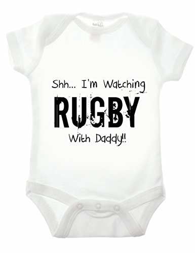 Reality Glitch Shh...I'm Watching Rugby with Daddy Strampler (Weiß, 3-6 Monate) von Reality Glitch