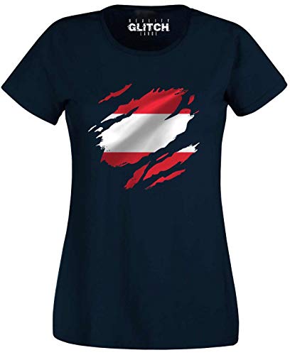 Reality Glitch Torn Austria Flag Womens T-Shirt (Navy Blue, S) von Reality Glitch