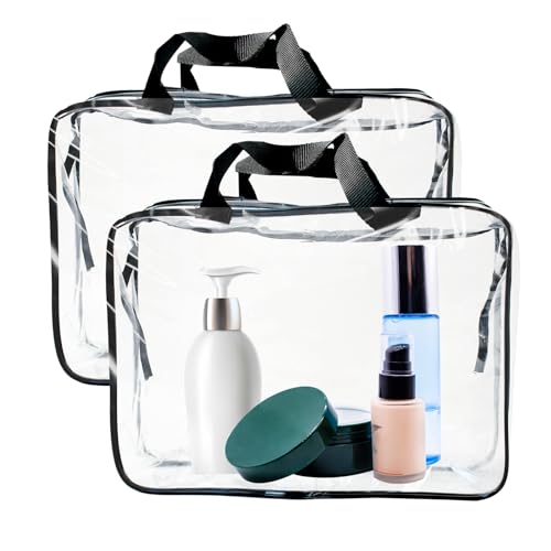 2 Stück Kulturbeutel Transparenter, PVC Transparente Toilettentasche TSA-geprüft Kosmetiktasche Durchsichtig Flugzeug Kulturtasche, Wasserdicht Make Up Tasche zum Transport für Damen Herren Familie von Realjoy
