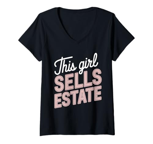 Damen Dieses Mädchen verkauft Immobilienmakler Mietmakler Makler T-Shirt mit V-Ausschnitt Damen Dieses Mädchen verkauft Immobilienmakler Mietmakler Makler T-Shirt mit V-Ausschnitt von Realtor Home House Seller Real Estate Agent Gifts