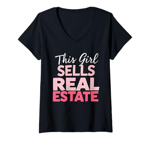 Damen Dieses Mädchen verkauft Immobilienmakler Rent Realtor Damen T-Shirt mit V-Ausschnitt von Realtor Home House Seller Real Estate Agent Gifts