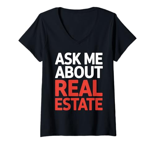 Damen Fragen Sie Mich nach Immobilien Cool Agent Rent Salesperson Realtor T-Shirt mit V-Ausschnitt Damen Fragen Sie Mich nach Immobilien Cool Agent Rent Salesperson Realtor T-Shirt mit V-Ausschnitt von Realtor Home House Seller Real Estate Agent Gifts