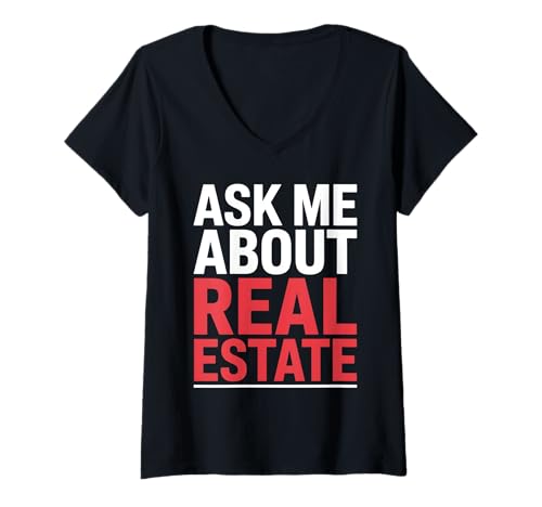 Damen Fragen Sie Mich nach Immobilienmakler Mietverkäufer Makler T-Shirt mit V-Ausschnitt Damen Fragen Sie Mich nach Immobilienmakler Mietverkäufer Makler T-Shirt mit V-Ausschnitt von Realtor Home House Seller Real Estate Agent Gifts