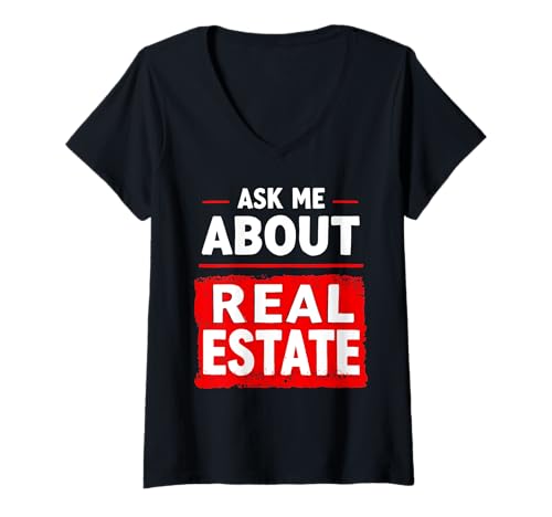 Damen Fragen Sie Mich nach Immobilienmakler Mietverkäufer Makler T-Shirt mit V-Ausschnitt Damen Fragen Sie Mich nach Immobilienmakler Mietverkäufer Makler T-Shirt mit V-Ausschnitt von Realtor Home House Seller Real Estate Agent Gifts