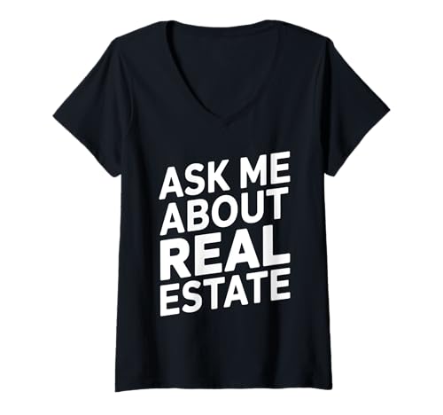 Damen Fragen Sie Mich nach Immobilienmakler Mietverkäufer Makler T-Shirt mit V-Ausschnitt Damen Fragen Sie Mich nach Immobilienmakler Mietverkäufer Makler T-Shirt mit V-Ausschnitt von Realtor Home House Seller Real Estate Agent Gifts