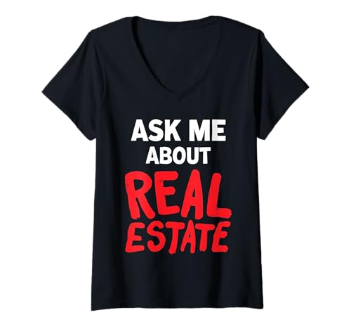 Damen Fragen Sie Mich nach Immobilienverkäufern Makler T-Shirt mit V-Ausschnitt Damen Fragen Sie Mich nach Immobilienverkäufern Makler T-Shirt mit V-Ausschnitt von Realtor Home House Seller Real Estate Agent Gifts