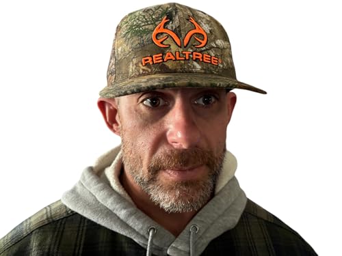 Realtree Edge Blaze Geweih Logo Cap Trucker Hat Flat or Curved Bill Camouflage Mid-Profile Strukturiertes Mesh Snap Back Wicking Schweißband Cap Hat von Realtree