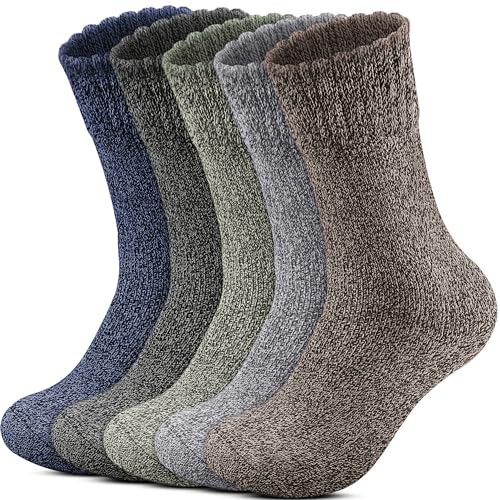 Reamphy 5 Paar Wollsocken Herren, Thermosocken Warme Socken Herren, Dicke Winter Kuschelig Wollsocken Outdoor Wandern Wintersocken für Herren 39-46 von Reamphy